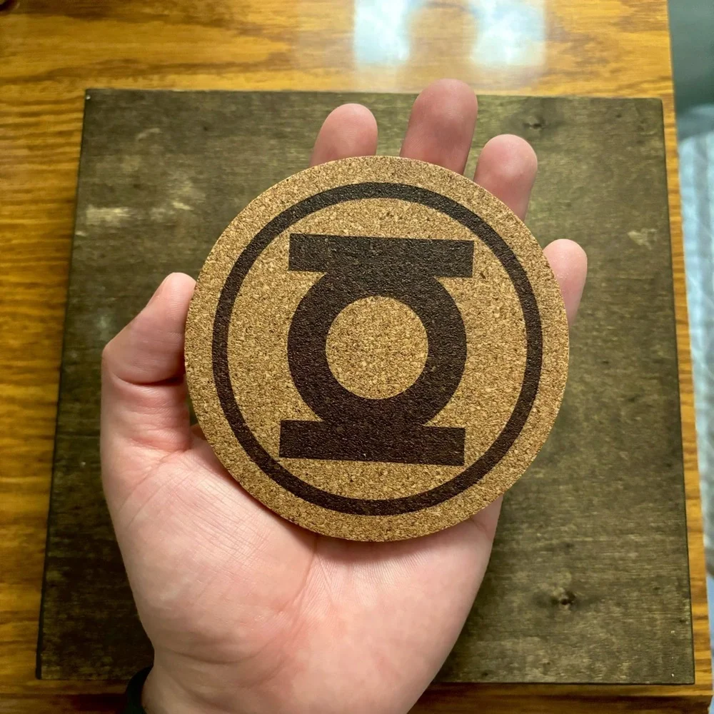 Green Lantern Symbol Laser Engraved Cork Coaster